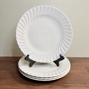 4 VTG 70s Johnson Brothers Snowhite Regency Dinner Plates White Swirl